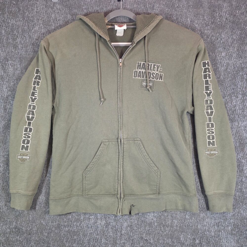 VTG 2006 Harley-Davidson Men's M Green Zip Hoodie Bloomington IN Biker